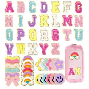 Colorful Alphabet and Patch Set with Pink Pouch